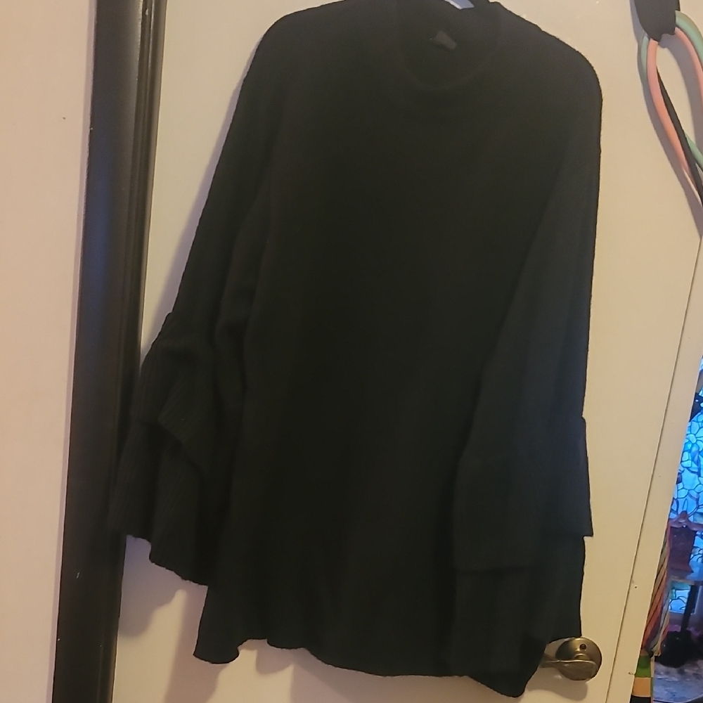 City Chic Black Sweater With Huge Ruffle Bell Sleeves